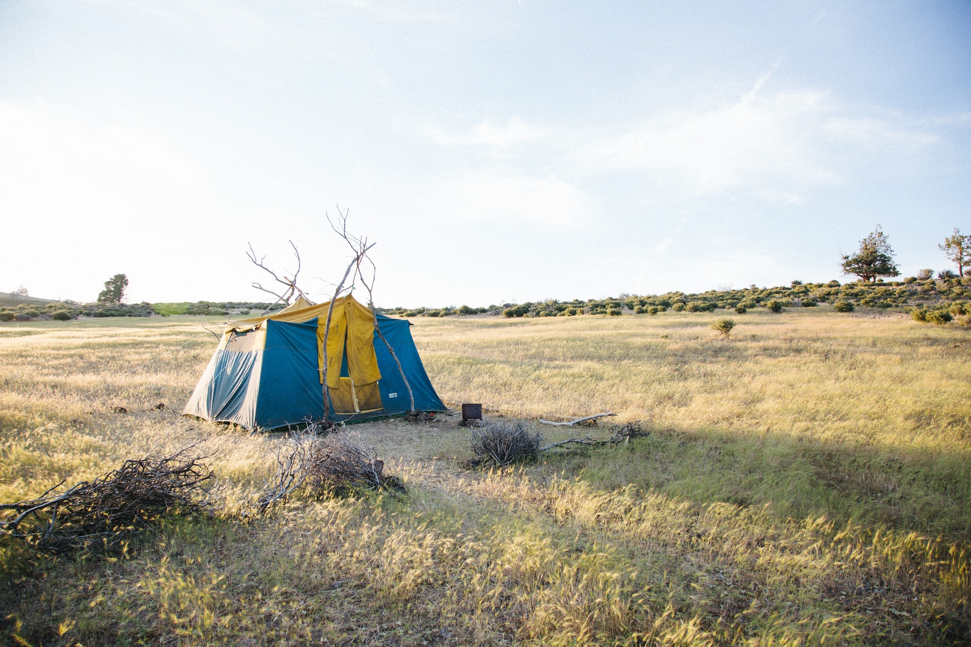 Glamping site at sunrise