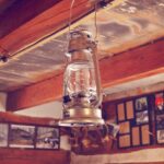 gray steel gas lantern hanged on ceiling